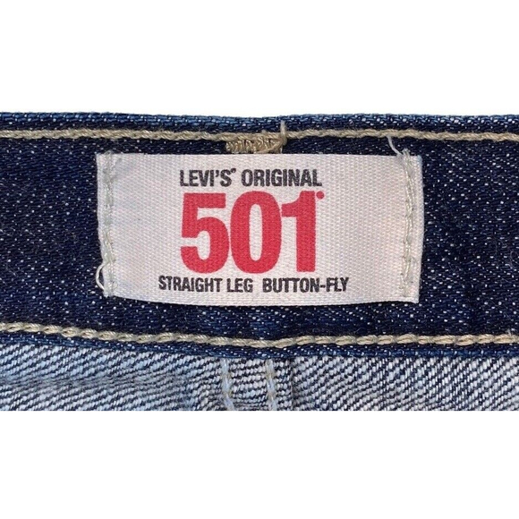 Levi's Mens 501 Jeans 36x30 Regular Fit Dark Wash Denim Button Fly Blue - Picture 6 of 11